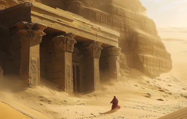 Picture desert, Egypt, temple, Mystery, Egyptian mythology, AI art