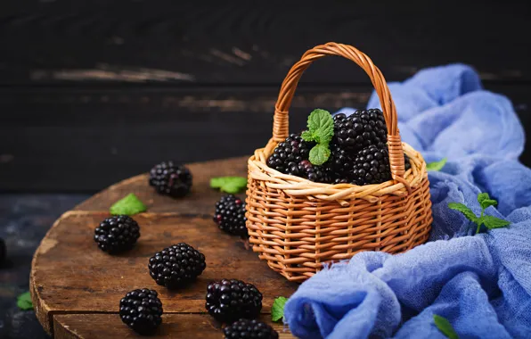 Picture berries, basket, fresh, wood, BlackBerry, blackberry, berries