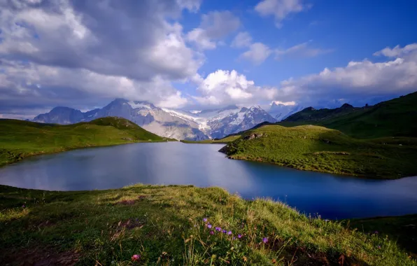 Picture the sky, clouds, mountains, lake, Switzerland