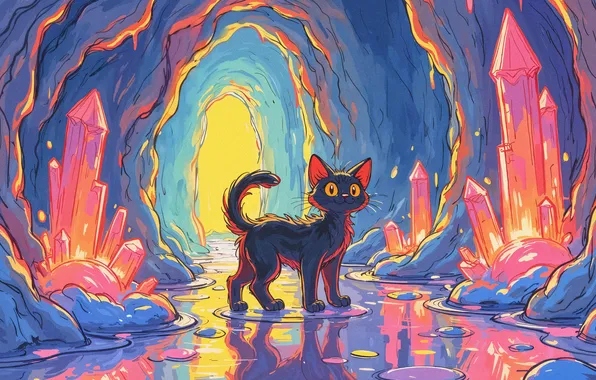 Cat, cat, look, water, light, nature, pose, reflection