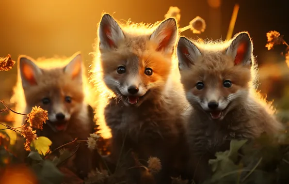 Light, branches, stems, plants, mouth, Fox, Fox, kids