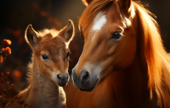 Picture look, face, nature, pose, horse, horse, mother, foal