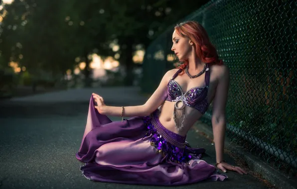 Trees, sexy, pose, model, the fence, skirt, portrait, makeup