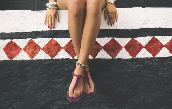 Picture legs, woman, ring, watch, sandals