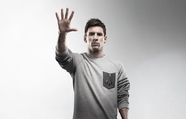 Athlete, grey background, gesture, Lionel Messi, Lionel Messi, Argentinian, a brilliant player, the best football …