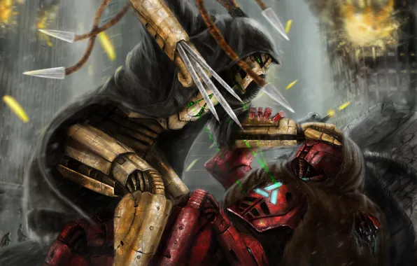 Picture the explosion, the game, battle, art, Mortal Kombat, Sector, Cyrax