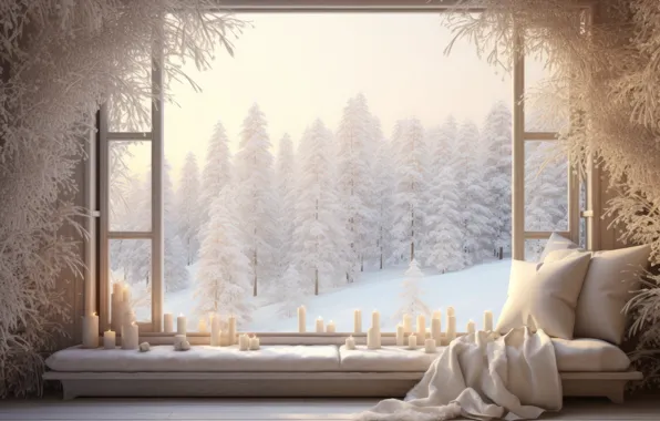Winter, frost, forest, snow, branches, room, branch, beauty