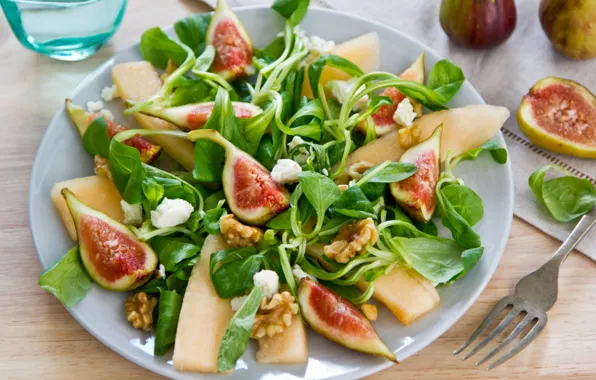 Cheese, salad, figs