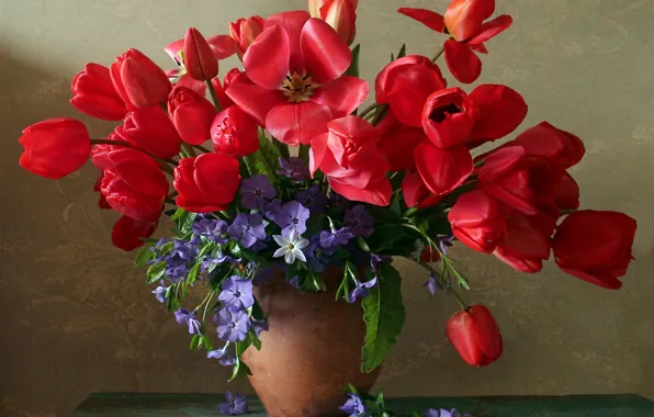 Flowers, table, bright, bouquet, spring, petals, tulips, red