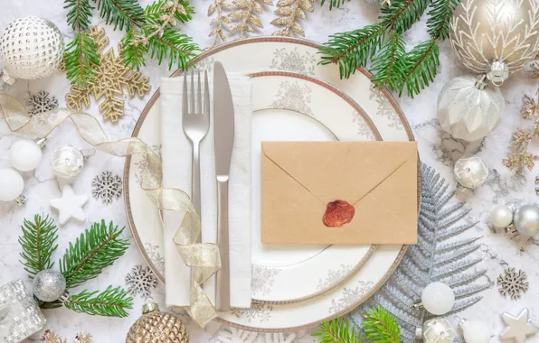 Letter, decoration, snowflakes, table, holiday, Christmas, knife, tape