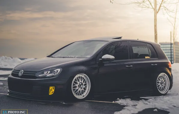 Volkswagen, black, golf, tuning, gti, bbs, germany, low