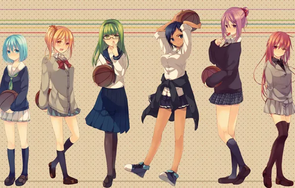 Girls, the ball, anime, art, glasses, form, Schoolgirls, kuroko from basket