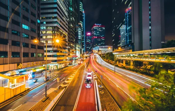 Road, auto, light, machine, night, the city, lights, movement