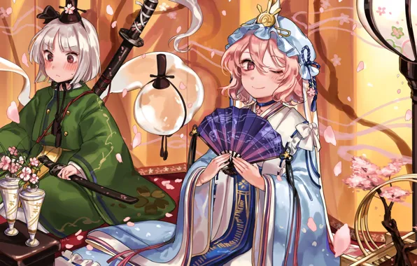 Girls, the game, sword, katana, anime, art, Touhou, Touhou