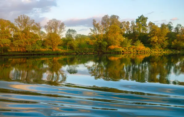 Picture autumn, the sky, trees, river
