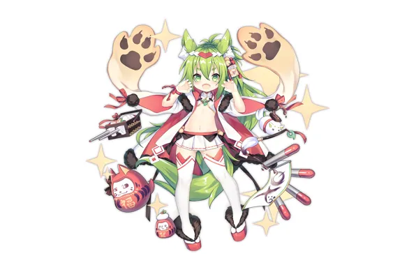 Girl, blouse, thighhighs, green eyes, long hair, anime, beautiful, pretty