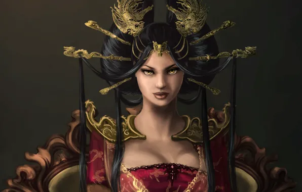 Girl, decoration, dragon, art, hairstyle, Queen