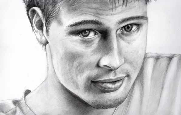 Picture figure, portrait, pencil, Brad Pitt
