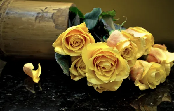 Picture flowers, roses, bouquet, yellow