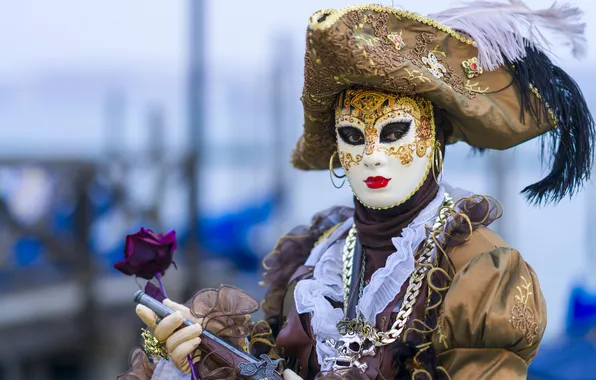 Girl, decoration, style, gun, rose, hat, mask, Italy