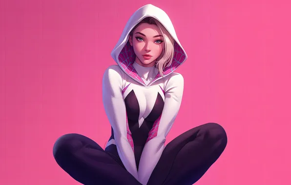 Gwen Stacy, Pink Background, Spider Gwen, Spider Woman, AI Art, Ai Generated