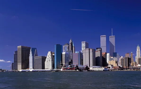 Picture the city, river, Wallpaper, skyscrapers, wallpaper, new York, new york, world trade center