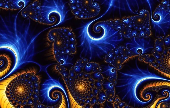 Blue, yellow, abstraction, fantasy, Wallpaper, pattern, fractals, figure