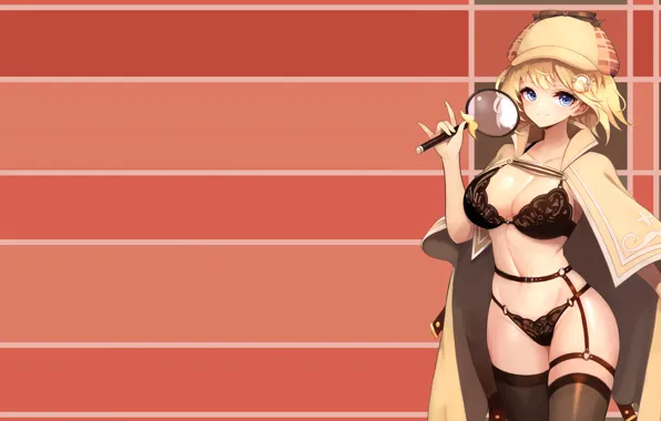 Girl, sexy, lingerie, bra, cleavage, panties, thighhighs, long hair