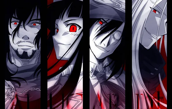 Picture scarf, glasses, chain, tie, Anime, Alucard, Hellsing, anime