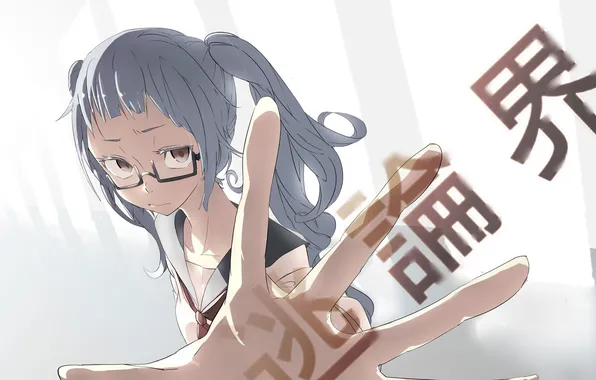 Sadness, girl, hand, glasses, characters, vocaloid, Vocaloid, art