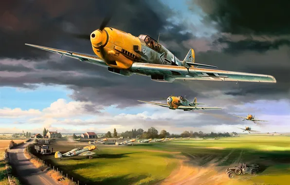 Picture aircraft, war, art, airplane, aviation, ww2, dogfight, bf 109