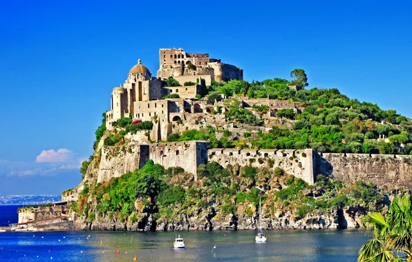 Sea, greens, water, landscape, island, Italy, Italy, Aragonese castle