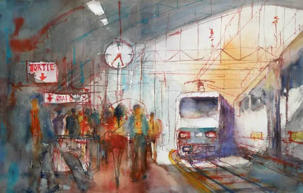 Picture the city, station, watercolor