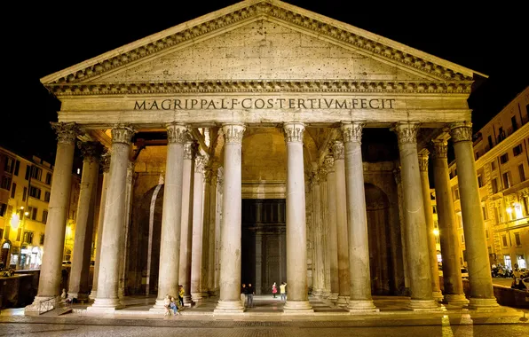 Picture night, area, Rome, Italy, columns, Pantheon