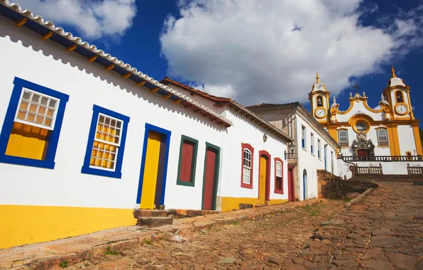 Street, home, Church, Brazil, the state of Minas Gerais, Tiradentes