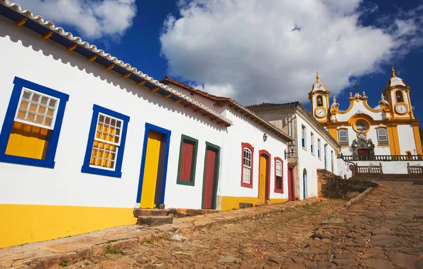 Picture house, street, Church, Brazil, the state of Minas Gerais, Tiradentes