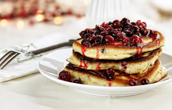 Berries, pancakes, jam