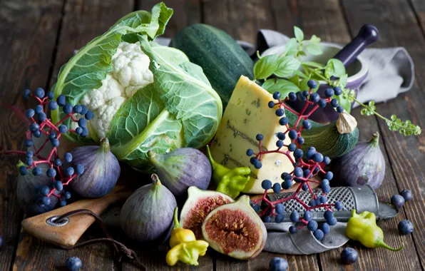 Picture autumn, berries, food, cheese, blueberries, grapes, vegetables, figs