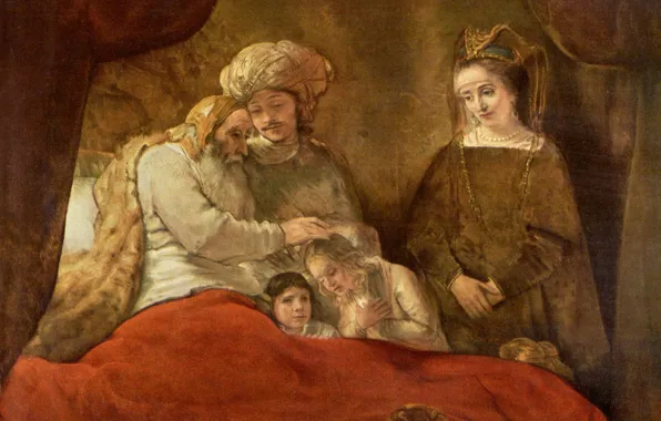 Picture picture, mythology, Rembrandt van Rijn, Jacob Blesses Joseph