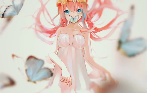 Butterfly, flowers, art, Vocaloid, Megurine Luka, ArleneTea