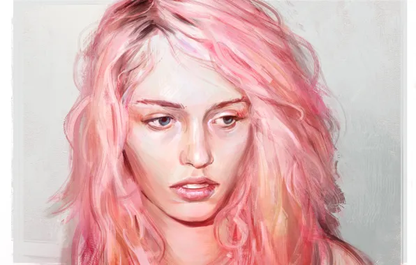 Eyes, girl, face, art, pink hair