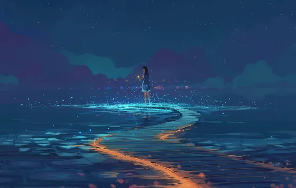 Picture girl, night, trail