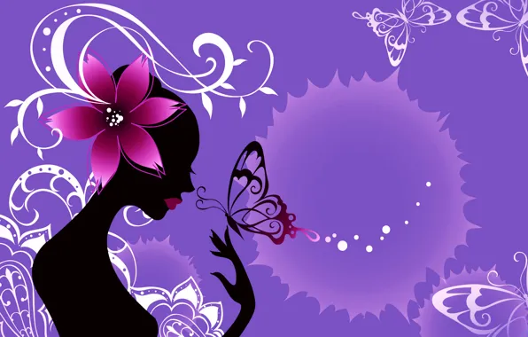Picture flower, girl, abstraction, style, collage, butterfly, silhouette