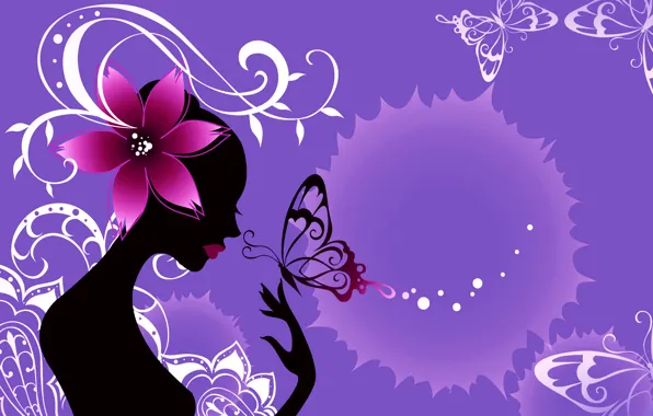 Flower, girl, abstraction, style, collage, butterfly, silhouette