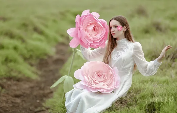 Girl, flowers, nature