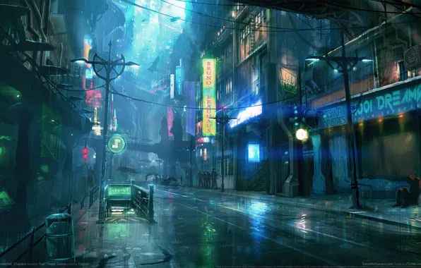 Picture night, city, the city, rain, rain, night, game wallpapers, Dreamfall: Chapters