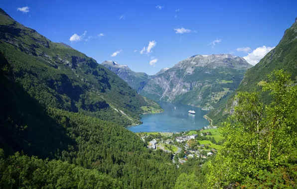 Picture the sky, mountains, Norway, the fjord, Geiranger Fjord