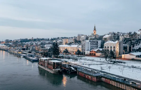 Cold, winter, city, the city, new year, the evening, landscape, winter