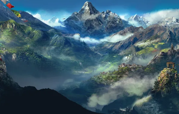 Flags, Himalaya, montains
