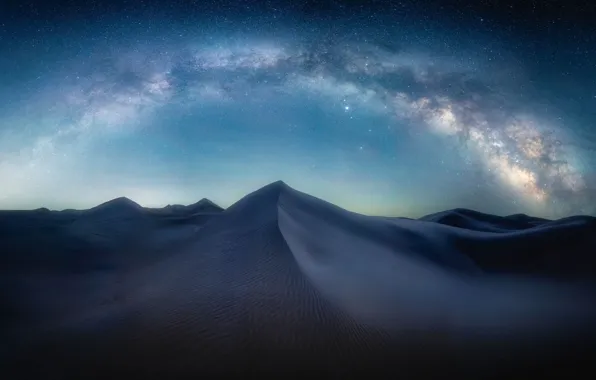 The sky, stars, night, desert, The milky way, Sands